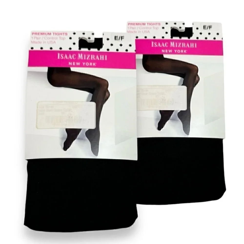 NEW Isaac Mizrahi Black Tights Sz. L 2PCs Opaque Stretch Control Top Fall Goth